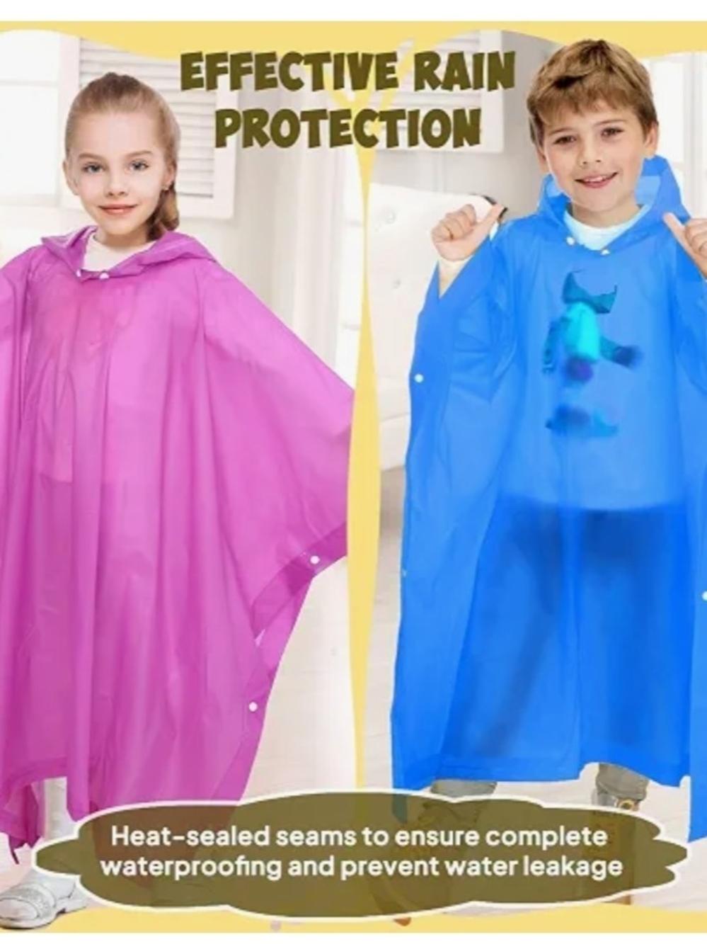 Kids Waterproof Rain Ponchos - Pink & Blue